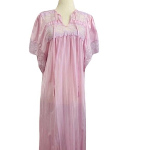 VTG 70s Erica Loren NY Lavender/Pink Satin Peignoir Night Gown - Picture 4 of 9